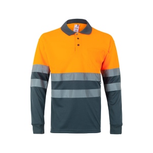 VL VULCAN LARGE. Polo bicolore (160g/m²) à manches longues, en polyester (100%) 8