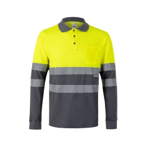VL PLUTO LARGE. Polo piqué bicolore (150g/m²) à manches longues, en coton (55%) et polyester (45%) 3