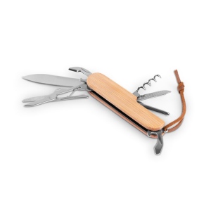 RYKER. Couteau de poche multifonctionnel en bambou et acier inoxydable avec manche en PU 5
