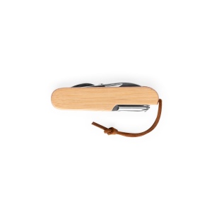 RYKER. Couteau de poche multifonctionnel en bambou et acier inoxydable avec manche en PU 6