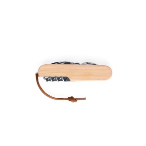 RYKER. Couteau de poche multifonctionnel en bambou et acier inoxydable avec manche en PU 7