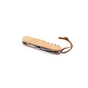 RYKER. Couteau de poche multifonctionnel en bambou et acier inoxydable avec manche en PU 2