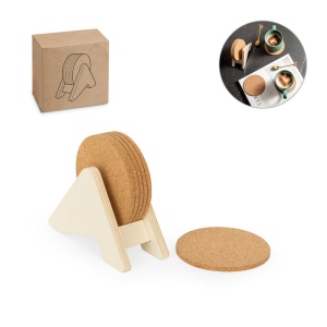 PLYCORK. Support en contreplaqué avec 6 sous-verres en liège