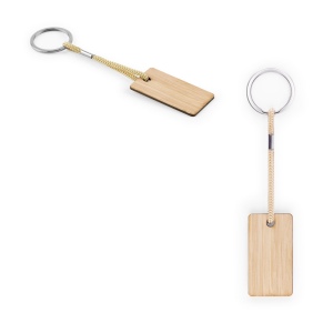 HOPPS. Porte-clés rectangulaire en bambou avec cordon en PET