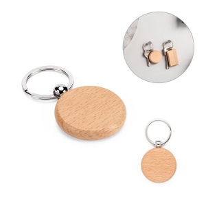 STEWIE ROUND. Porte-clés rond en bois de hêtre