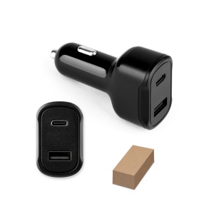 DIRAC. Adaptateur allume-cigare avec port USB-A 18W et USB-C 20W en 100% rABS