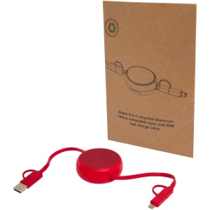Câble rétractable 5 en 1 Alasia de 100 cm en plastique recyclé et aluminium pour la synchronisation des données et la charge rapide de 45 W 3