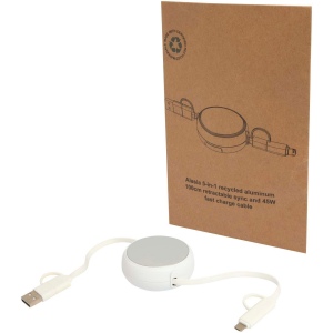 Câble rétractable 5 en 1 Alasia de 100 cm en plastique recyclé et aluminium pour la synchronisation des données et la charge rapide de 45 W 5
