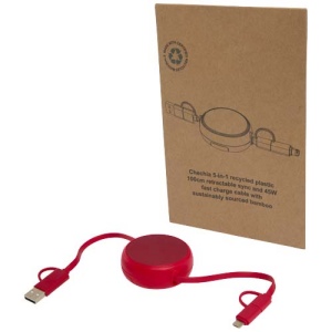 Câble rétractable 5 en 1 Alasia de 100 cm en plastique recyclé et aluminium pour la synchronisation des données et la charge rapide de 45 W