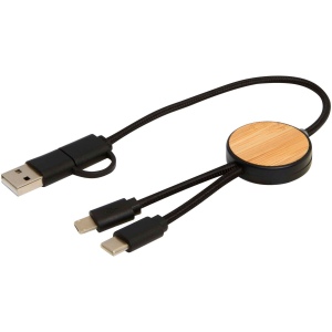 Câble 5 en 1 Chechia en plastique recyclé de 30 cm pour la synchronisation des données et la charge rapide de 27 W avec détails en bambou 10