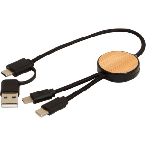 Câble 5 en 1 Chechia en plastique recyclé de 30 cm pour la synchronisation des données et la charge rapide de 27 W avec détails en bambou 12