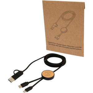 Câble 5 en 1 Chechia en plastique recyclé de 150 cm pour la synchronisation des données et la charge rapide de 27 W avec détails en bambou 6
