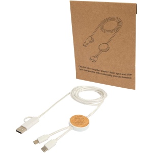 Câble 5 en 1 Chechia en plastique recyclé de 150 cm pour la synchronisation des données et la charge rapide de 27 W avec détails en bambou 7