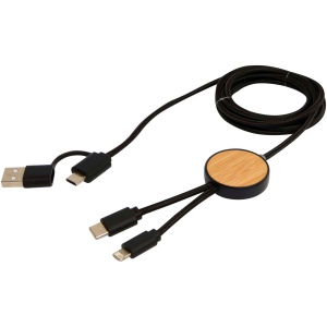 Câble 5 en 1 Chechia en plastique recyclé de 150 cm pour la synchronisation des données et la charge rapide de 27 W avec détails en bambou 12