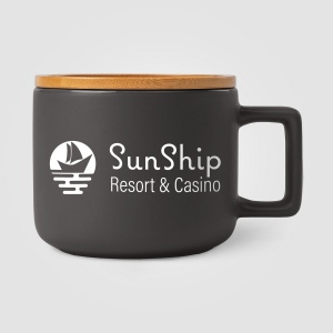 Café Virtuoso - 355 ml Tasse en céramique avec couvercle en bambou (+Sérigraphie)