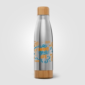 Ibiza Bamboo - 650 ml Bouteille en acier inoxydable à double paroi (+Sérigraphie) 3