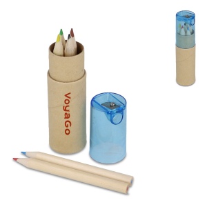 Crayons de couleur dans un tube en carton avec couvercle taille-crayon