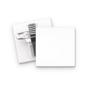 BADGE PLASTIQUE (PS) CARRE 36x36 mm AVEC PINCE EPINGLE 3