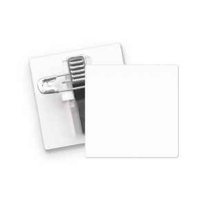 BADGE PLASTIQUE (PS) CARRE 36x36 mm AVEC PINCE EPINGLE 2