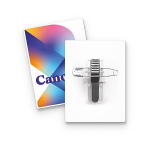 BADGE PLASTIQUE (PS) RECTANGLE 43x58 mm AVEC PINCE EPINGLE 6