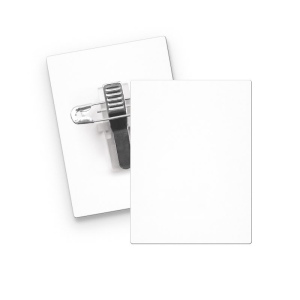 BADGE PLASTIQUE (PS) RECTANGLE 43x58 mm AVEC PINCE EPINGLE 2