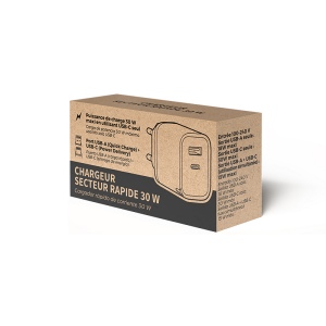CHARGEUR SECTEUR RAPIDE 30 W SORTIES USB QC & TYPE-C PD 6
