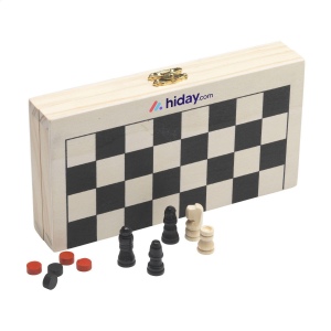 Boîte de jeu avec 3 jeux : jeu de dames, échecs et Backgammon
