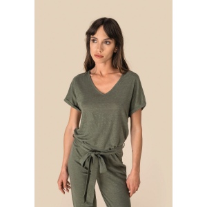 Combinaison en maille manches courtes en lin femme 5