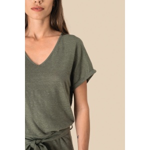 Combinaison en maille manches courtes en lin femme 7
