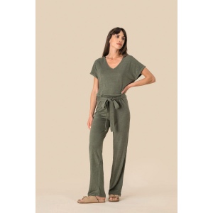 Combinaison en maille manches courtes en lin femme