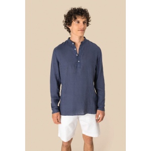 Chemise à col Mao délavée  en lin homme