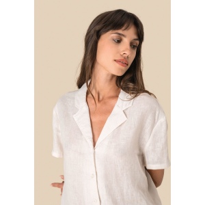 Chemise à col bowling manches courtes en lin femme 10