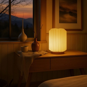 Lampe LED en papier pliable Coollux Aurore sur socle en bois, 22cm 3