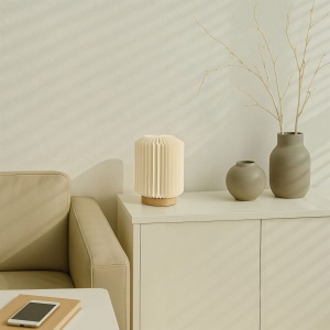 Lampe LED en papier pliable Coollux Aurore sur socle en bois, 22cm 2