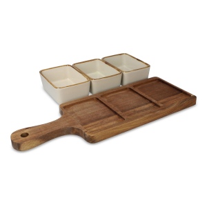 InSideOut Planche de service en bois avec 3 bols en céramique 3