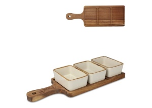 InSideOut Planche de service en bois avec 3 bols en céramique