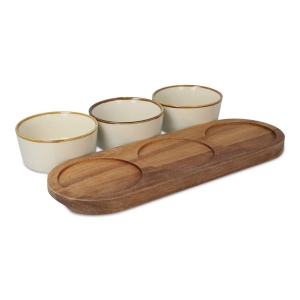 InSideOut Support en bois avec 3 bols ronds en céramique 5