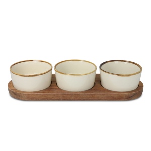 InSideOut Support en bois avec 3 bols ronds en céramique 2