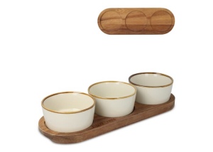 InSideOut Support en bois avec 3 bols ronds en céramique