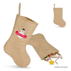 Bas de Noël en jute avec coutures décoratives 40 cm