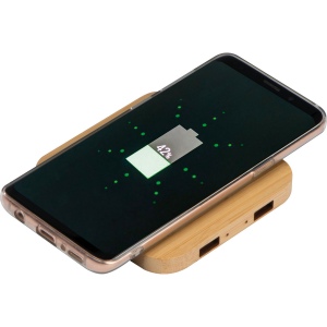 Chargeur sans fil en bambou avec 2 Hubs USB ROMAN 6