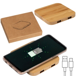 Chargeur sans fil en bambou avec 2 Hubs USB ROMAN