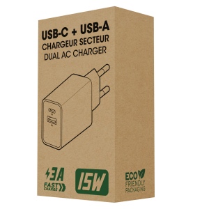 SUKO - CHARGEUR SECTEUR USB TYPE-C 15W + USB-A - NOIR 3
