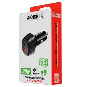 KEKU - CHARGEUR ALLUME CIGARE TURBO CAC USB TYPE-C 20W + USB-A QC3.0 3