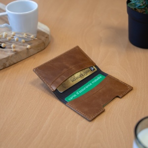 PORTE-CARTES FOLIO AVEC OU SANS ANTI-RFID  EN CUIR VERITABLE MARRON FONCE 4