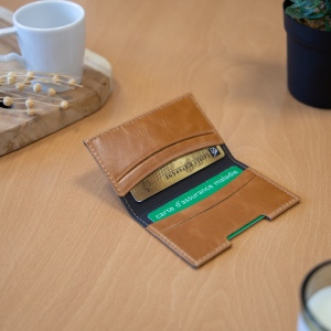 PORTE-CARTES FOLIO AVEC OU SANS ANTI-RFID  EN CUIR VERITABLE MARRON CLAIR 4