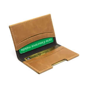 PORTE-CARTES FOLIO AVEC OU SANS ANTI-RFID  EN CUIR VERITABLE MARRON CLAIR 6