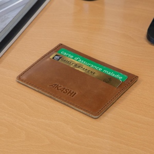 PORTE-CARTES HORIZONTAL AVEC OU SANS ANTI-RFID  EN CUIR VERITABLE MARRON FONCE 4