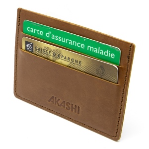 PORTE-CARTES HORIZONTAL AVEC OU SANS ANTI-RFID  EN CUIR VERITABLE MARRON FONCE 5