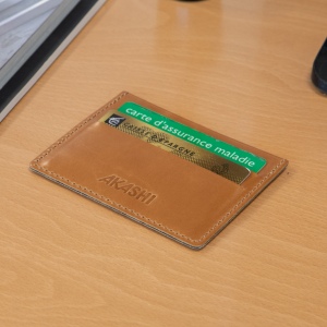 PORTE-CARTES HORIZONTAL AVEC OU SANS ANTI-RFID  EN CUIR VERITABLE MARRON CLAIR 4